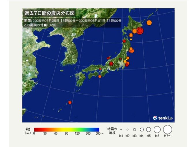 1週間の地震回数 昨日5月31日は北海道で震度4 日頃から地震への備えを
