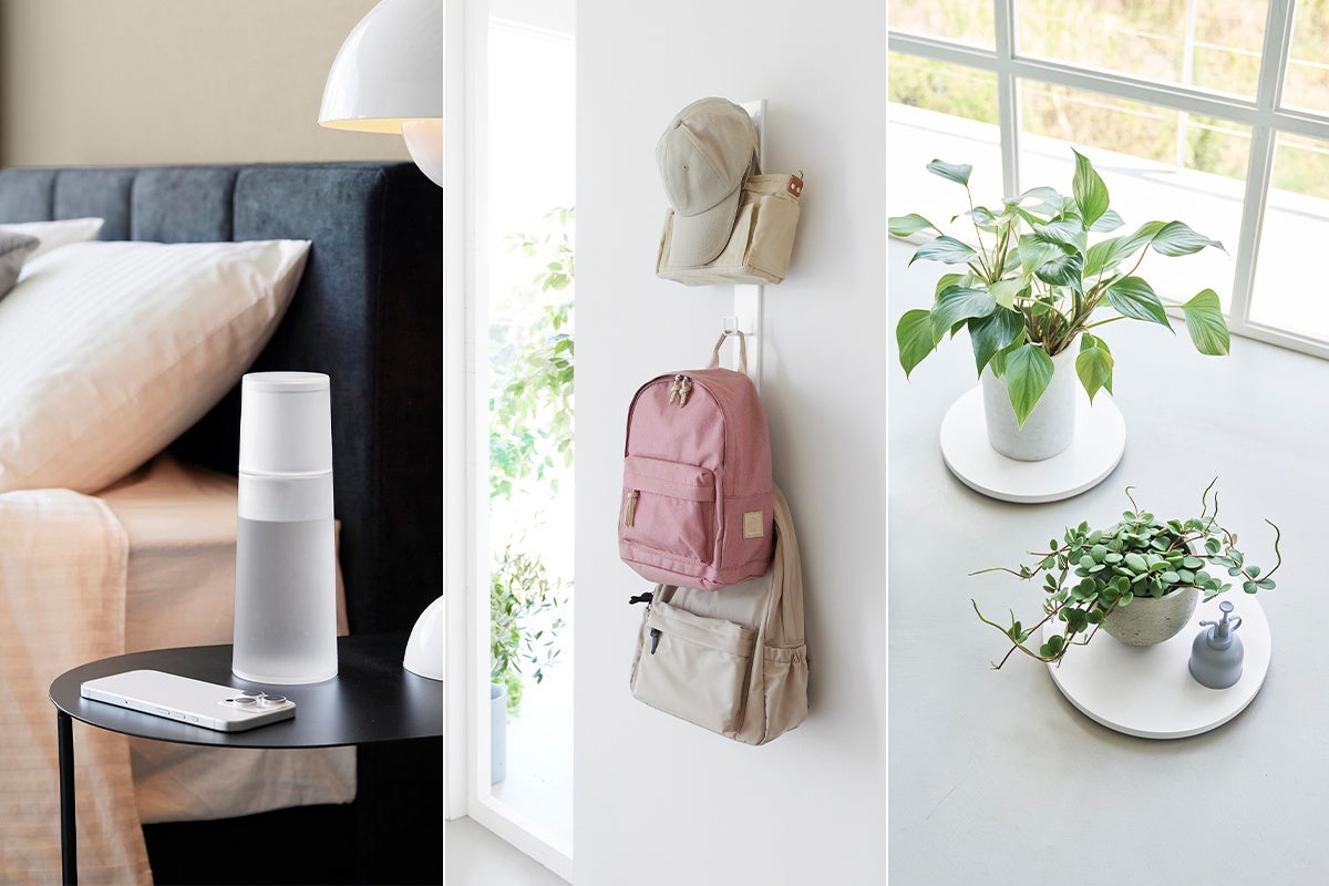 【山崎実業 新商品のお知らせ】 就寝時の水分補給に便利なカラフェや、リュックを縦に重ねて掛けられるハンガーなど、新商品が発売になりました。