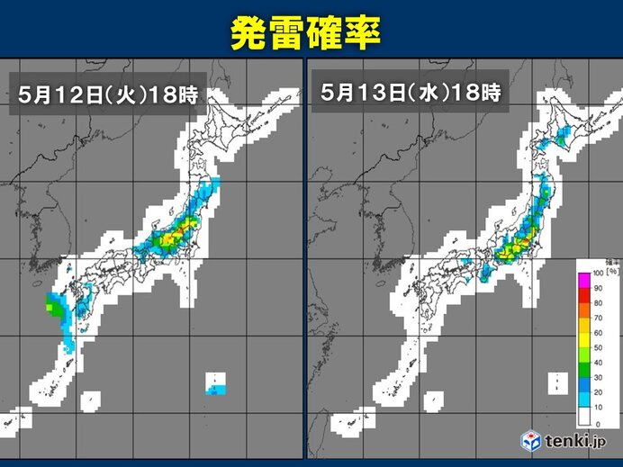 15日(金)頃まではゲリラ雷雨が発生しやすい 落雷・突風・ひょうに注意
