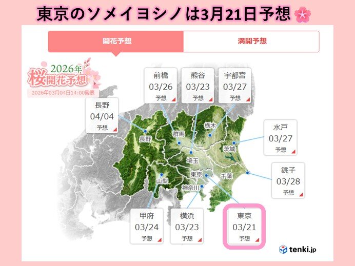 東京の桜開花は3月21日予想 あと2週間で桜の季節 関東はこの先も極端な寒さなし