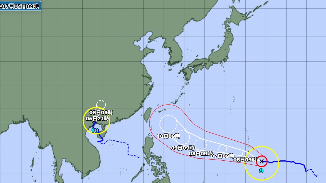 【台風情報】ダブル台風の最新の進路予想 台風9号は10日午前9時には沖縄の南に達する見込み 台風10号は熱帯低気圧に変わる見込み