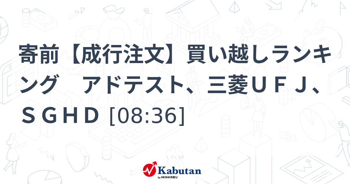 寄前【成行注文】買い越しランキング アドテスト、三菱ＵＦＪ、ＳＧＨＤ [08:36]