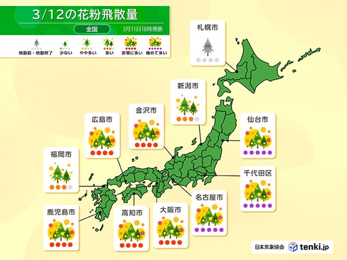 今日12日も東北・関東・東海は花粉が極めて多い ピークはいつまで?