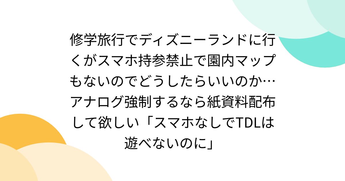 修学旅行でディズニーランドに行くがスマホ持参禁止で園内マップもないのでどうしたらいいのか…アナログ強制するなら紙資料配布して欲しい「スマホなしでTDLは遊べないのに」