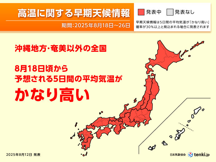 今日12日は3日ぶりに猛暑日復活 13日からのお盆は九州～関東で猛暑日続出