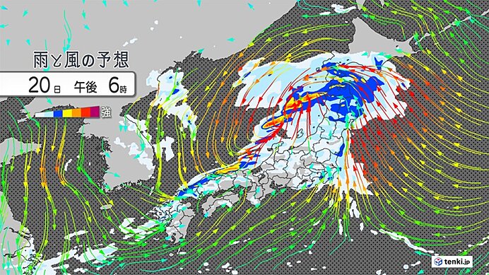 20日は各地で雨や風が強まる 日本海側では滝のような雨 北日本は台風並みの暴風に