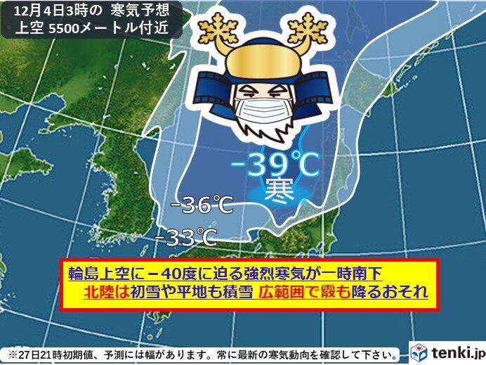 北陸 冬将軍襲来 12月4日頃は平地も積雪 今週末がタイヤ交換のラストチャンス