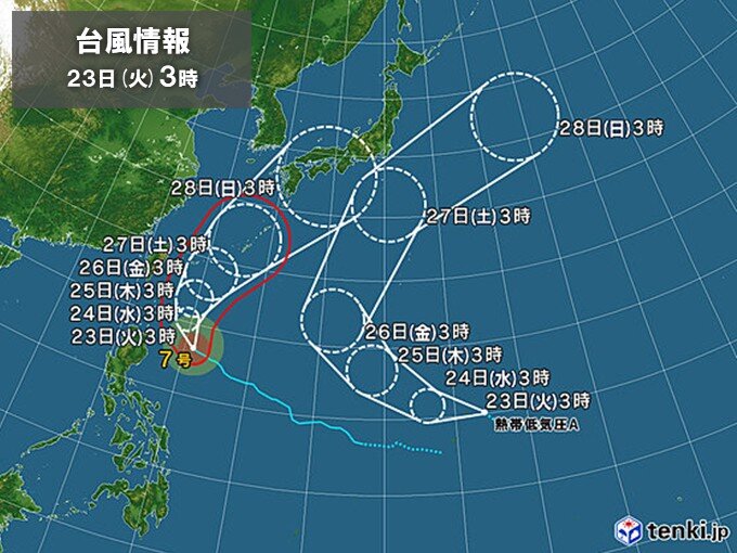 新たな台風が発生してダブル台風が日本接近の恐れ 台風7号は28日頃九州や四国へ
