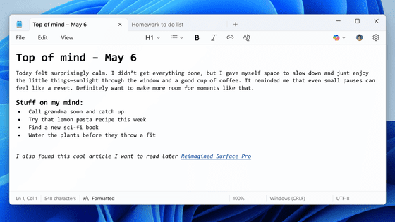 ついにWindows 11のメモ帳が書式設定とMarkdown形式のサポートを開始、設定で純粋なメモ帳に戻すことも可能