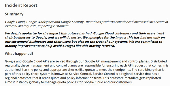Google Cloudの大規模障害についてGoogleが原因と対策を説明