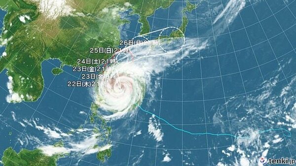 【台風情報】台風30号の進路予想 23日午前9時には強い勢力で西表島の南約160kmに達する見込み 25日午後9時には九州の西へ達する予想 26日午後9時には東海地方で温帯低気圧に変わる見通し