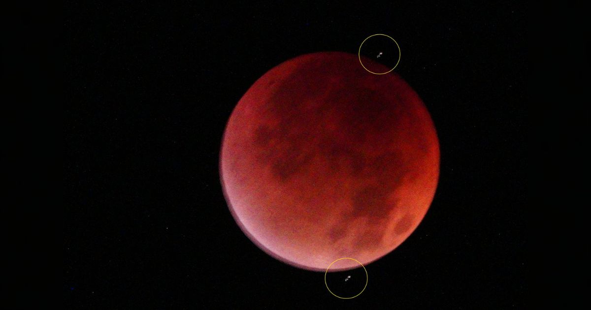 皆既月食を望遠カメラで撮影したらすごい数の人工衛星が飛んでいた…と思ったが実はそれが星だと判明