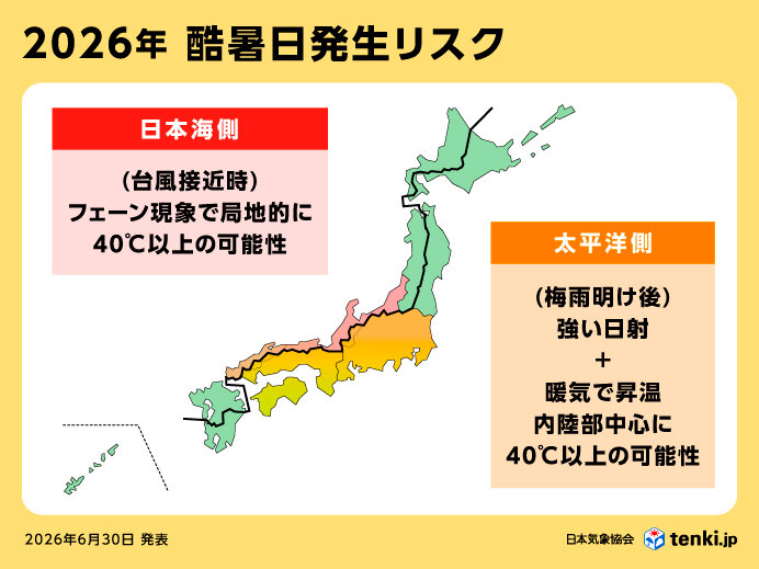 2026年暑さ予想 酷暑日は全国6～10地点 梅雨明け後・台風接近時は40℃超も