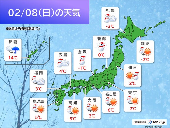今日2月8日の天気 選挙投票日は大雪ピーク 日本海側だけでなく太平洋側も積雪警戒