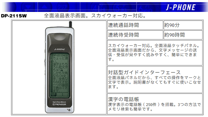 ケータイとして初めて絵文字を搭載したJ-PHONEの「DP-211SW」はどういう機種だったのか？