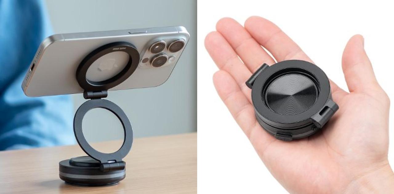 ここまでするか。電動真空吸盤で壁にもくっつくスマホ用スタンド