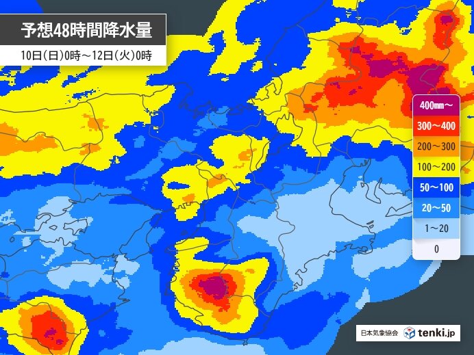 明日10日～12日 近畿全般に雨 総雨量が400ミリを超える所も 大雨災害に注意