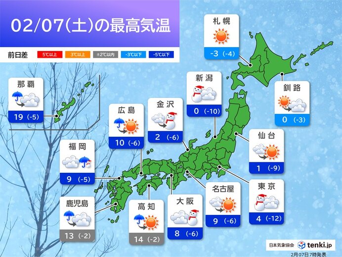 2月7日(土)の天気予報 日本海側は大雪に警戒 関東など太平洋側も積雪の可能性