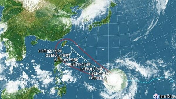【台風情報】非常に強い台風30号の進路予想 22日午後3時には「非常に強い」勢力のまま沖縄の南へ達する見込み 中心気圧935hPa、最大瞬間風速70m