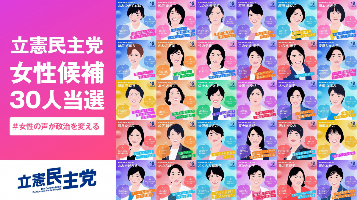 【衆院選】＃女性の声が政治を変える 各党の中で最多の30人の女性候補が当選