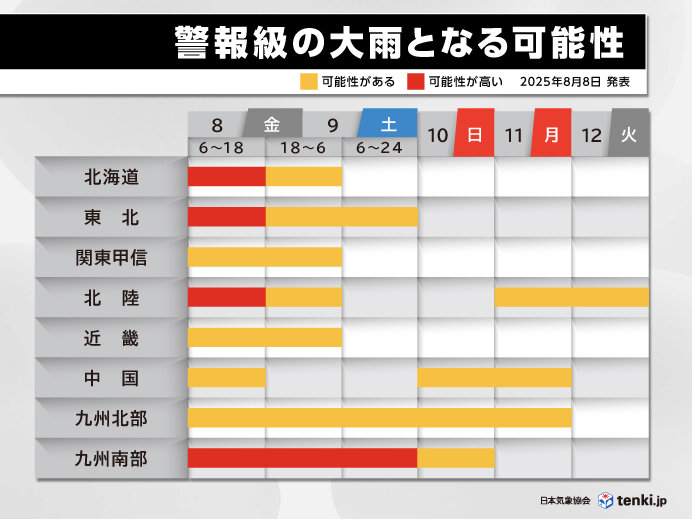 九州は11日まで大雨災害に厳重警戒 全国的に12日まで大雨の恐れ 各地の警戒期間