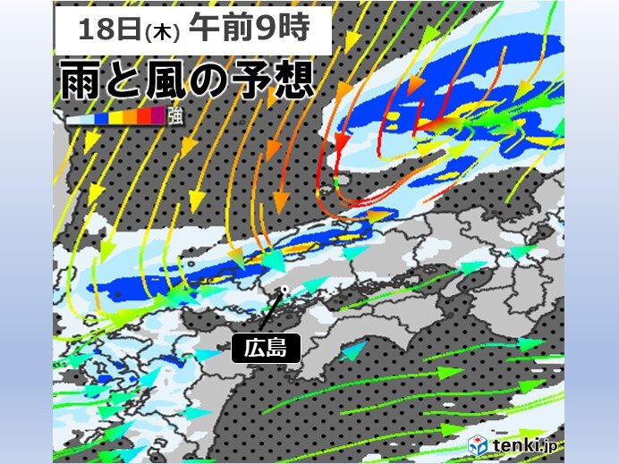 明日18日の中国地方は警報級の大雨の恐れ 雷を伴った非常に激しい雨も