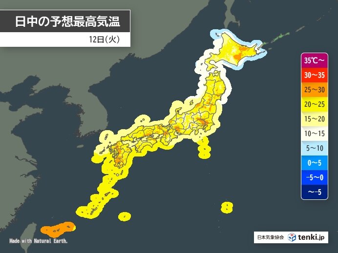 今日12日も全国的に暑い 北海道でも25℃以上の夏日続出 帯広は真夏並み