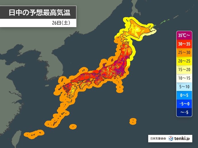 今日26日(土)東北南部～九州北部は強烈な日差しと猛暑 午後は滝のような雨の所も