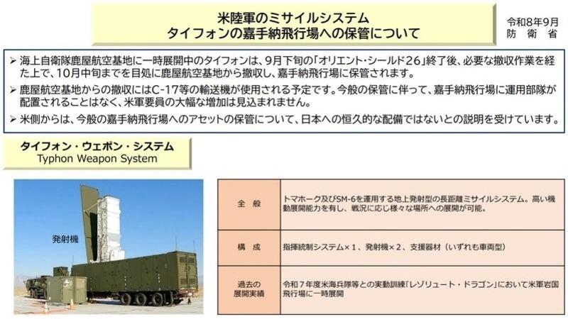 アメリカ陸軍のタイフォン中距離ミサイルシステムを沖縄県の嘉手納基地で恒久的に「保管」する計画を発表（JSF）