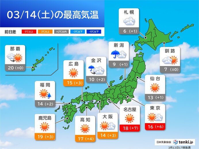 14日～15日は広く晴れて気温上昇 来週は一気に春めく さくらの開花が加速