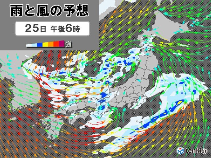 明日25日は全国的に雨で荒天の恐れも 26日は日本海側で雨 落雷・ひょうに注意