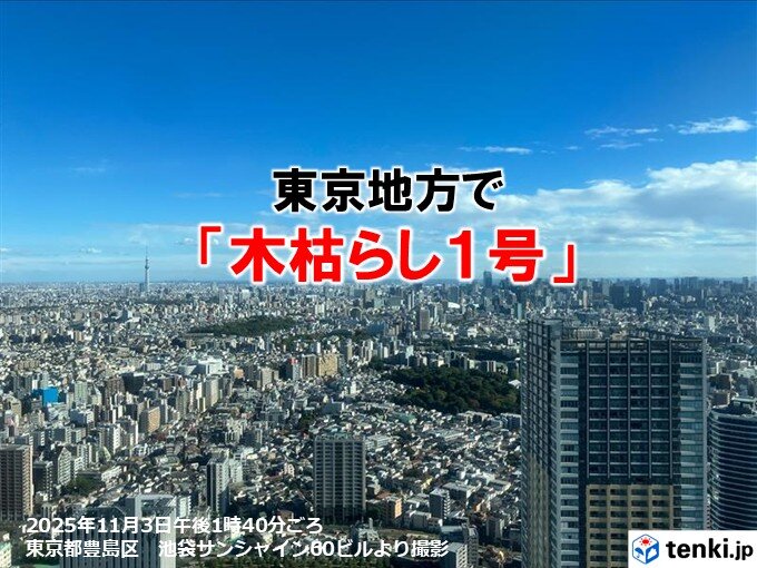 【速報】3日東京地方で「木枯らし1号」 昨年より4日早い 昨年に続き近畿と同じ日