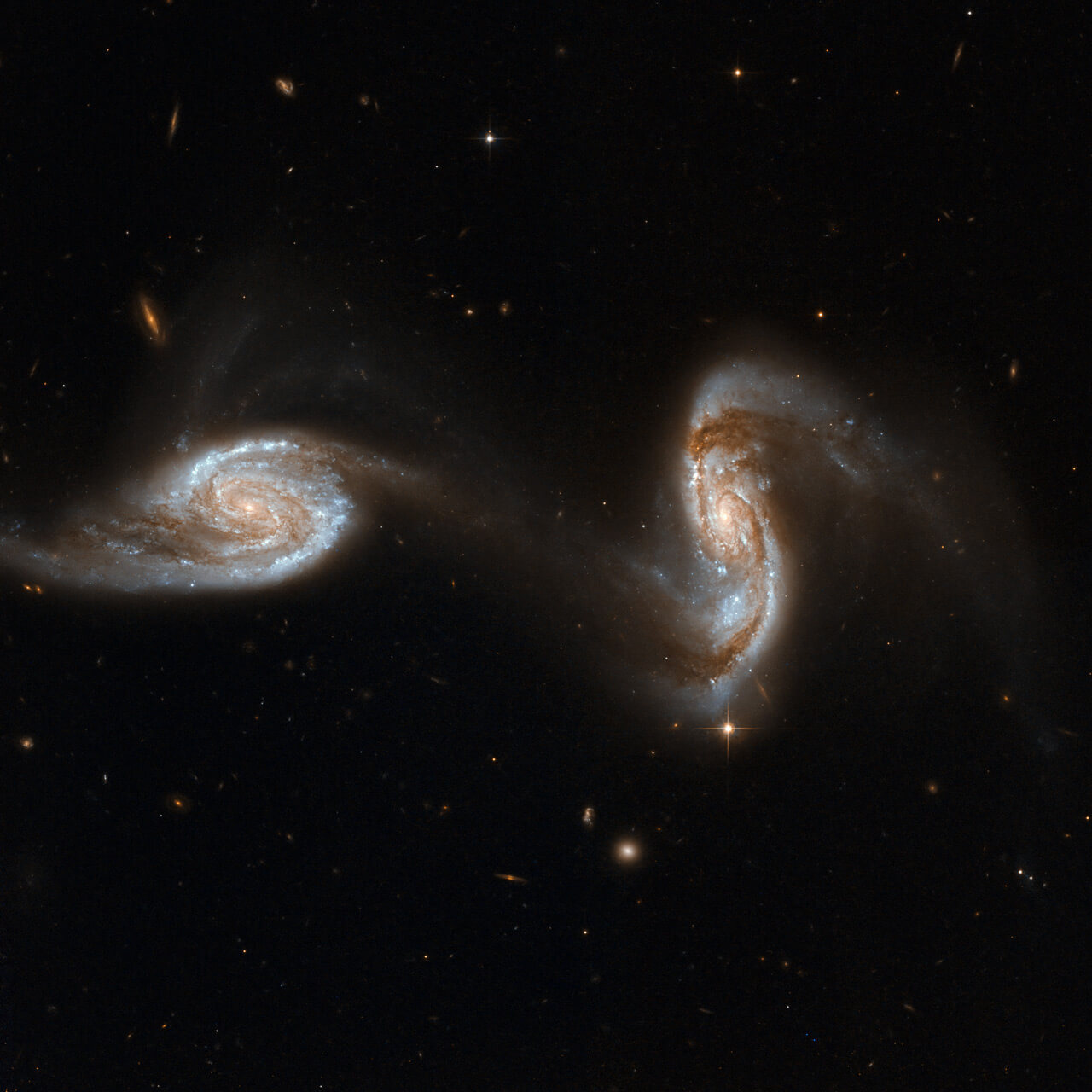 まるでダンスを踊るふたつの銀河 ハッブル宇宙望遠鏡が観測した相互作用銀河「Arp 240」
