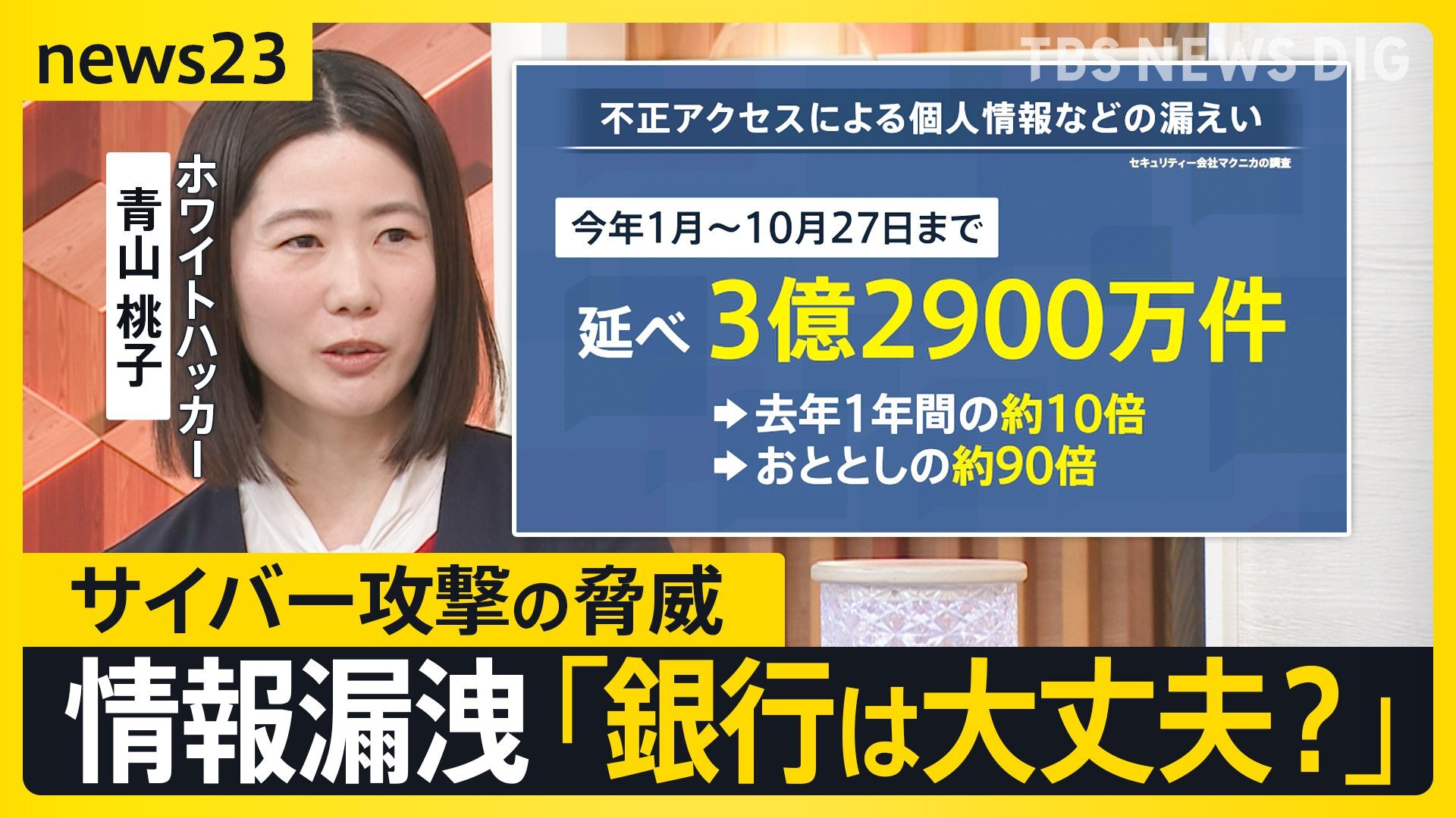 【サイバー攻撃】ホワイトハッカーにいろいろ聞きました「銀行のセキュリティは大丈夫?」「スマホは乗っ取られる?」今年の情報漏えい“3億件超”に…防衛策は?【news23】（TBS NEWS DIG Powered by JNN）