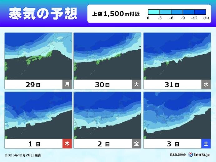 年明けは正月寒波か 年末は30日夜から寒気流入 仕事初めの5日頃まで寒気居座る