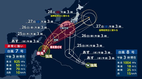 【台風情報】“ダブル台風”週末の関東直撃か 迷走の恐れ「藤原の効果」とは 複数の台風干渉し合い複雑な動きに 列島大雨に警戒