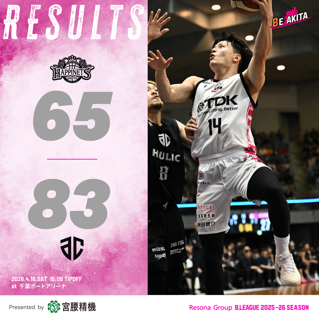 【試合結果】4/18（土）第33節 VS アルティーリ千葉 GAME1@千葉ポートアリーナ