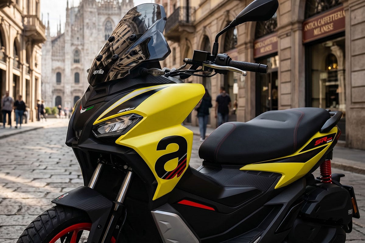 段差も未舗装路も平気!! 個性派スクーターのアプリリア「SR GT 200 SPORT」に2026年モデルが登場！ 上品な新色“ストリートゴールド”の魅力とは