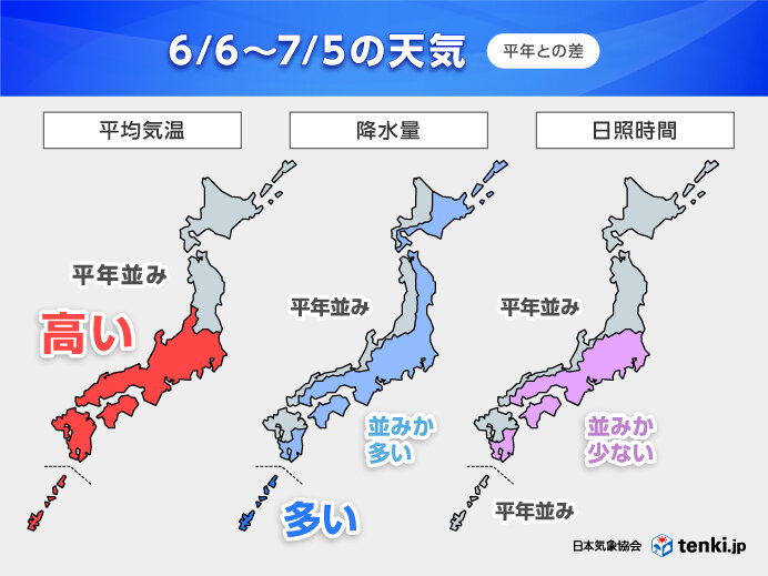 西日本と東日本は梅雨の大雨と熱中症に注意 北日本は気温の変動大 1か月予報