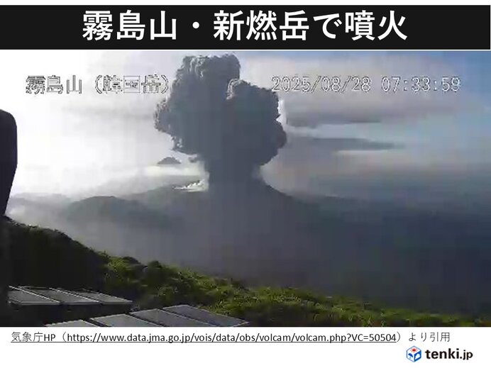 霧島山・新燃岳で28日午前4時53分に噴火 噴煙は5500m 午前8時も噴火継続