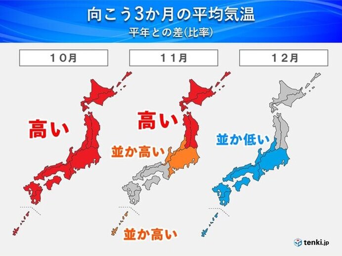 全国的な高温は10月まで 11月は西から寒気 12月は冬の寒さ 去年と似た状況か