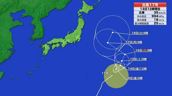 【台風情報】台風17号 予想進路 週末以降の進路は不確実 進路によっては東日本に影響も 静岡県沿岸部のうねりの可能性