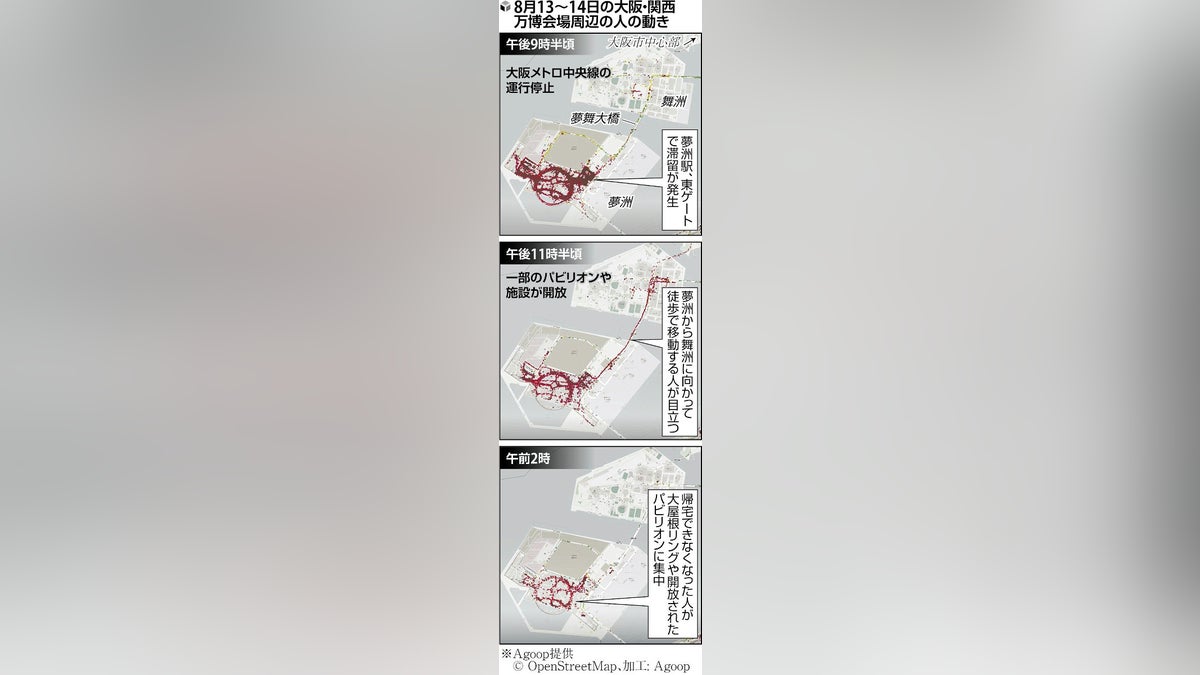 大阪万博:大阪メトロ中央線トラブルで万博会場周辺に３・８万人足止め、１・１万人は一夜明かす…多数が夢洲から徒歩で脱出 : 読売新聞