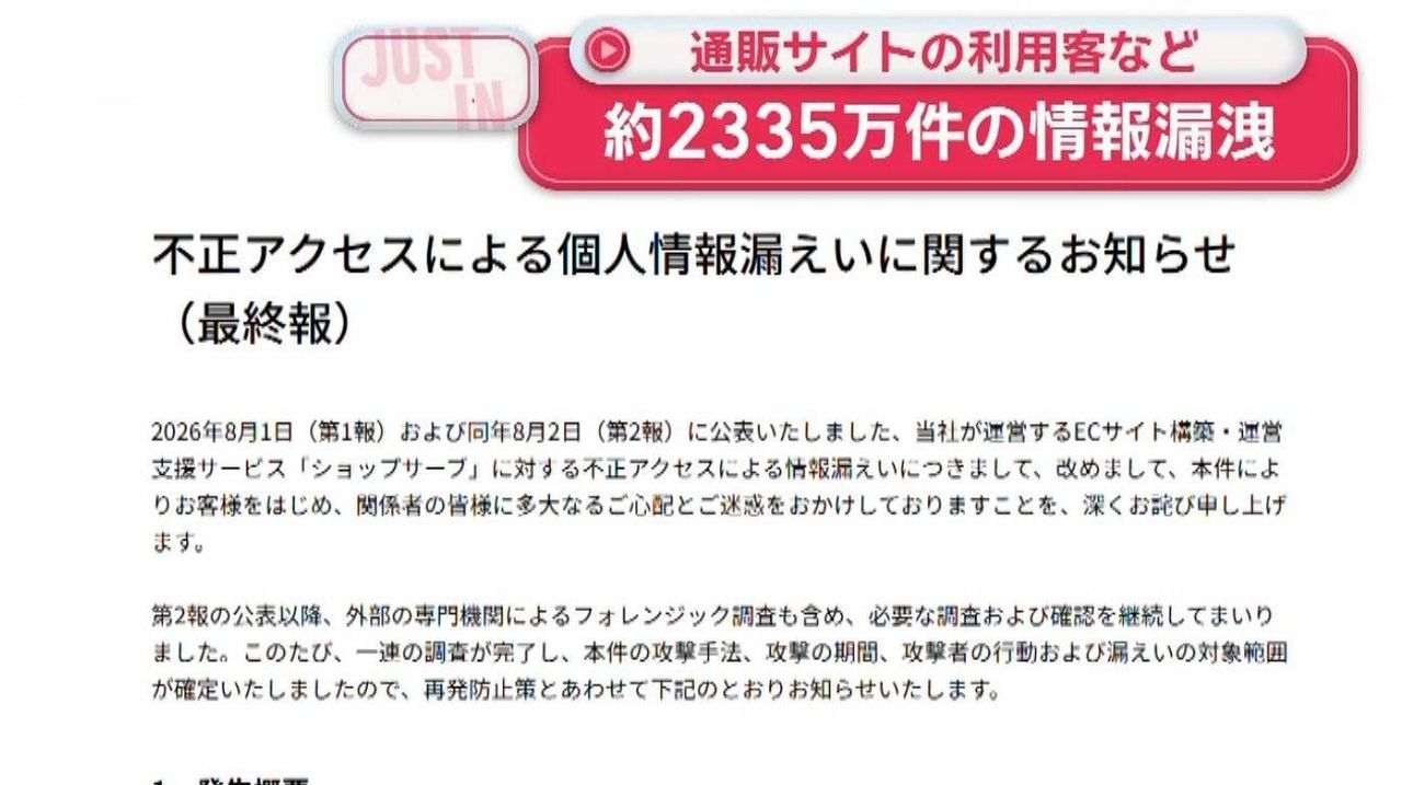 ショップサーブの流出 2335万人分
