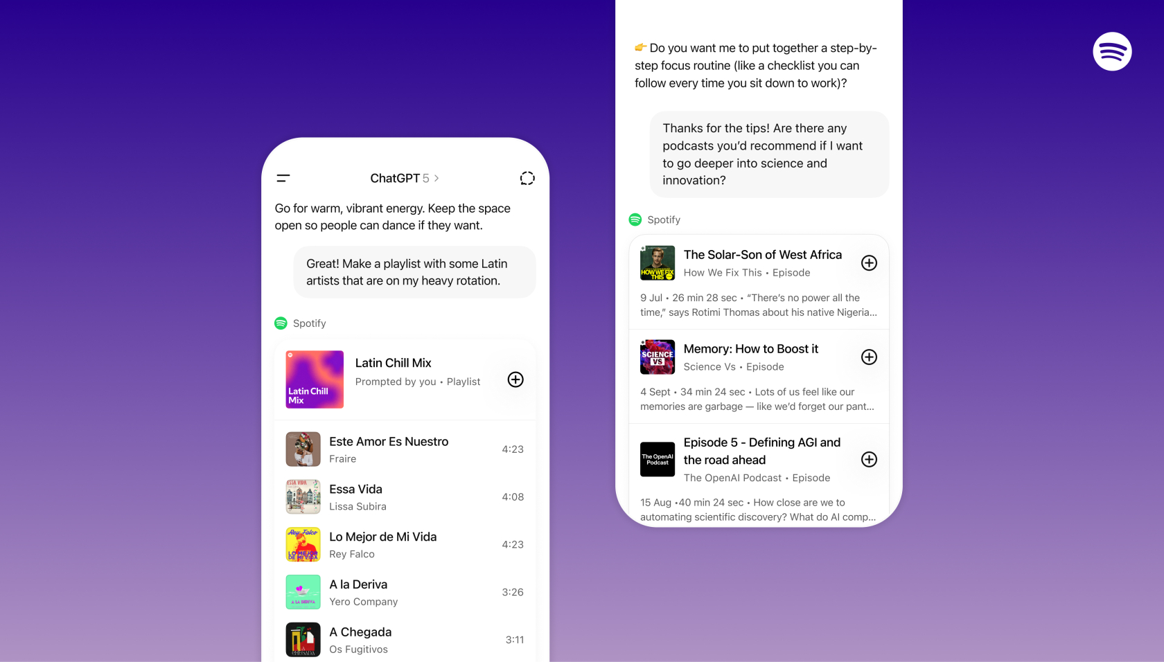 ChatGPTでSpotifyが利用可能に。「完璧なサウンドトラックを作って」