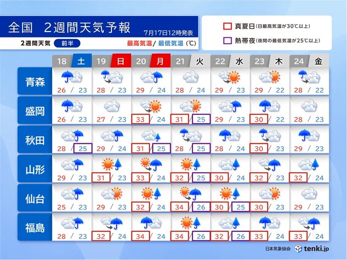 明日18日から3連休 東北で局地的に激しい雨や雷雨 梅雨明けはいつ?