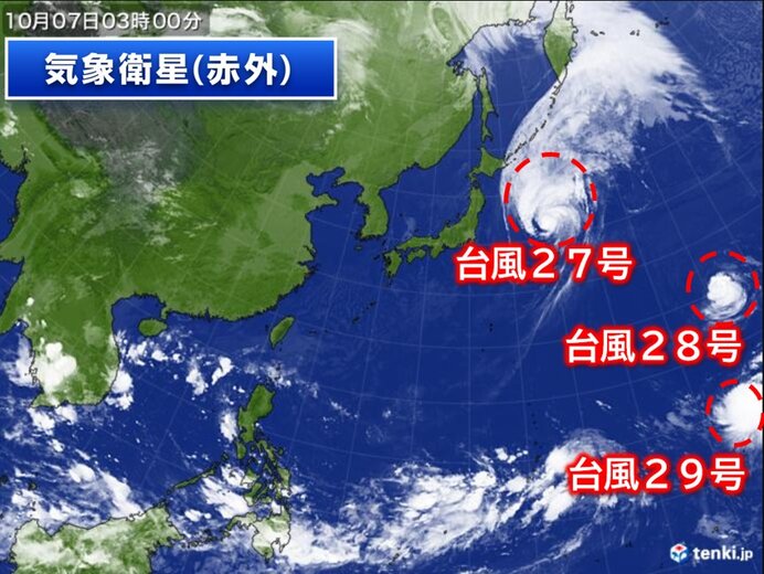 台風27号が北上 東北太平洋側と関東は引き続き高波に警戒 28号・29号は西進中