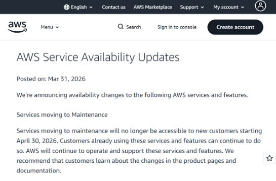 AWS App Runnerが4月30日で新規受付停止、メンテナンスモードへ。Amazon RDS Custom for Oracleは1年後に終了など、AWSが複数のサービス終了計画発表
