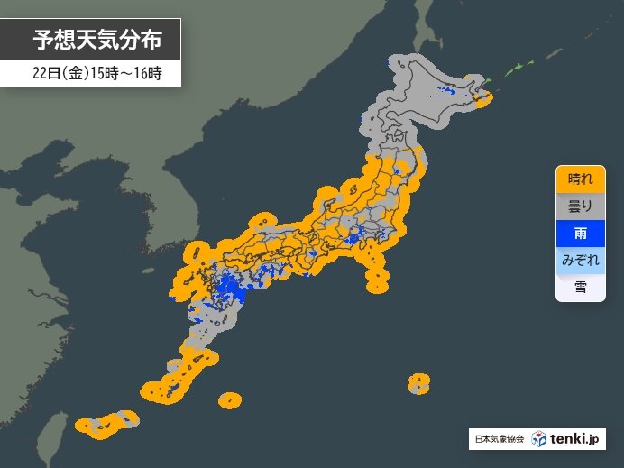 今日22日の午後は西日本から東日本の太平洋側でゲリラ豪雨に注意 夜は北海道でも雨