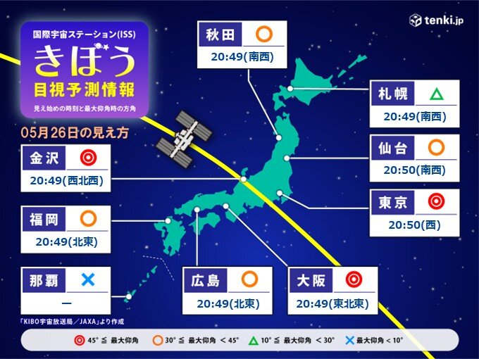 今週は「きぼう」が日本上空を毎日通過 今日26日は近畿や北陸などで観測のチャンス
